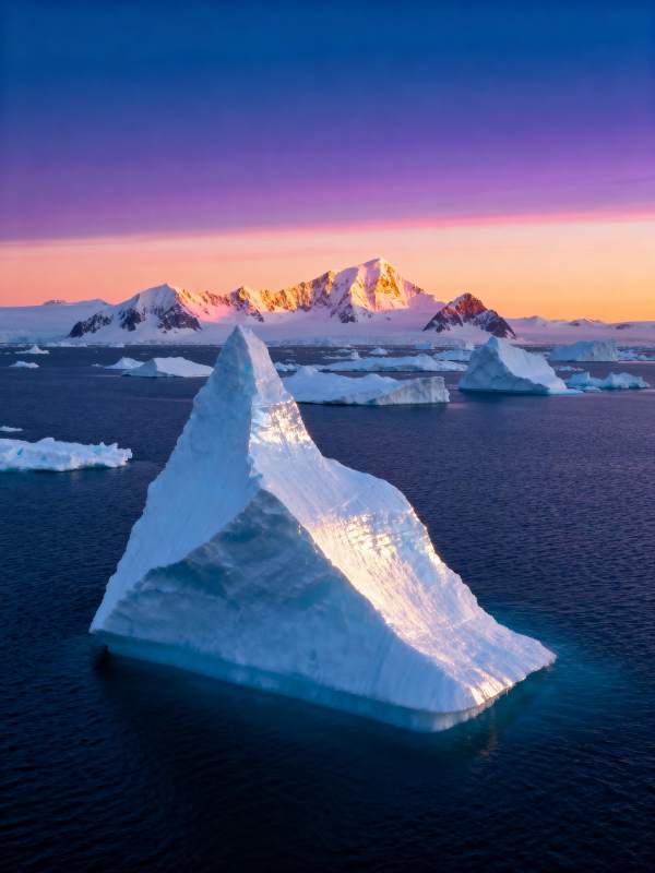 极地冰山日落图片