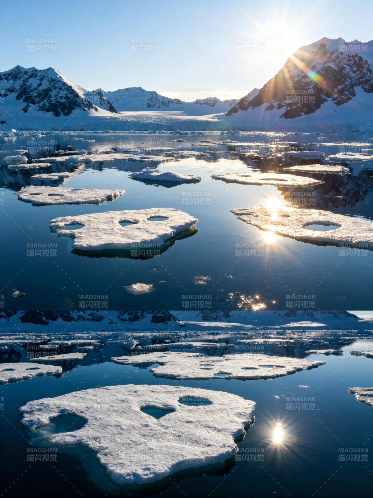 冰湖映日图片