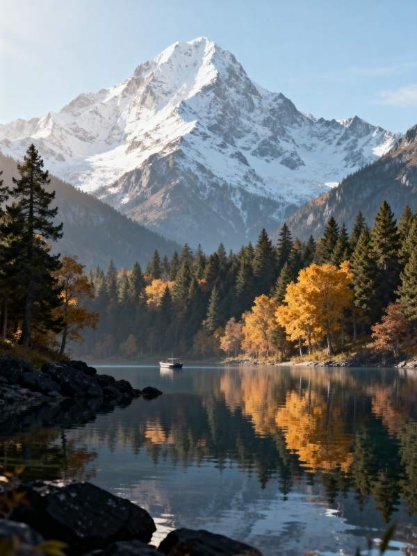 雪山湖畔秋色美图片