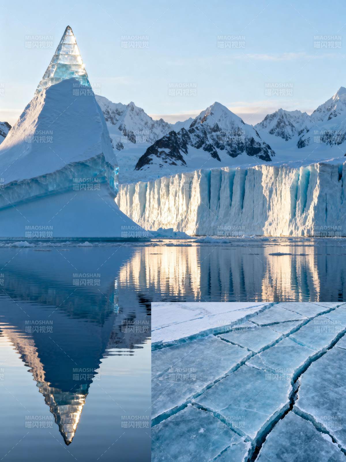 冰川倒影与裂冰图片
