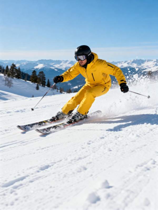 滑雪者疾驰雪坡图片