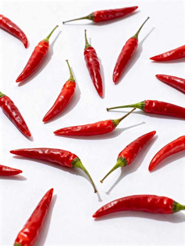 红辣椒散落白底图片
