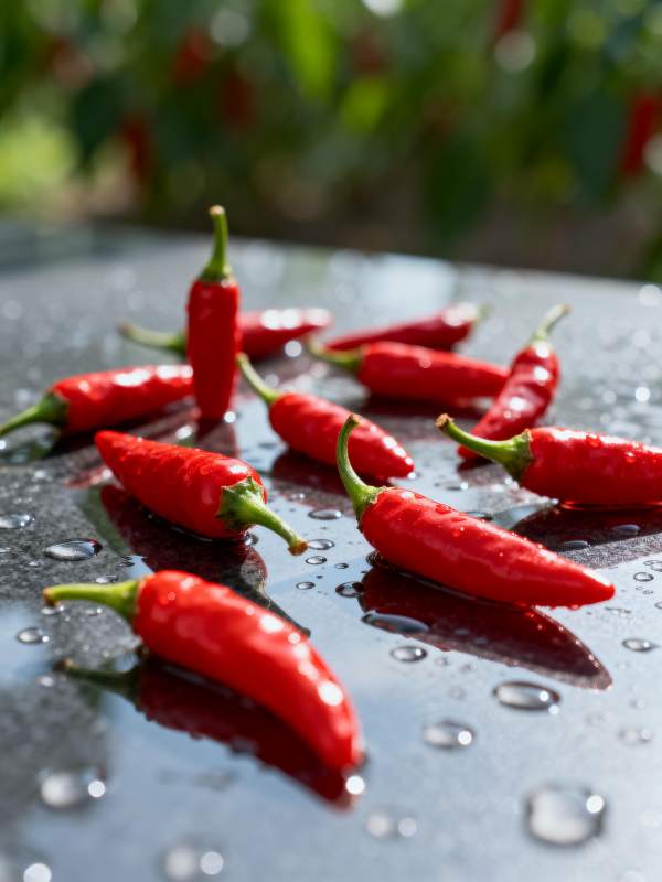 红椒水珠映光图片
