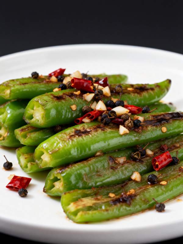 烤青椒配辣椒粒图片