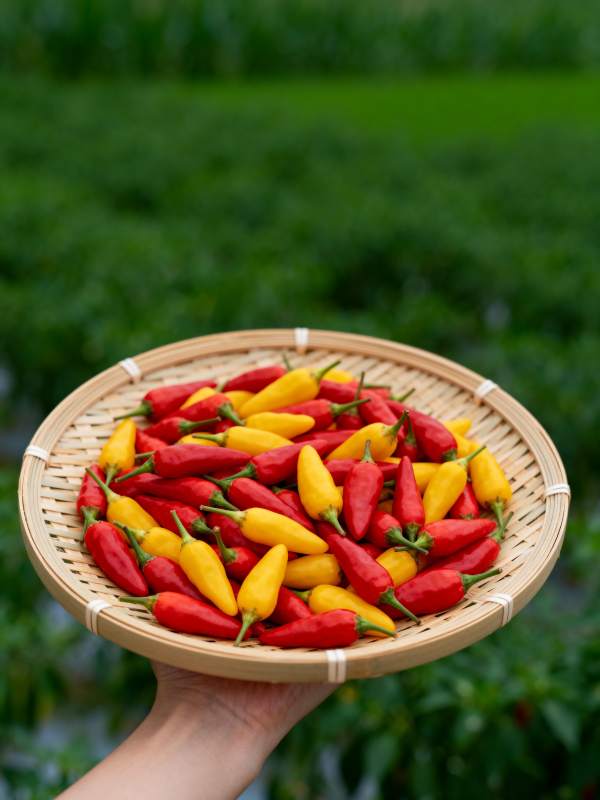 红黄辣椒满竹篮图片