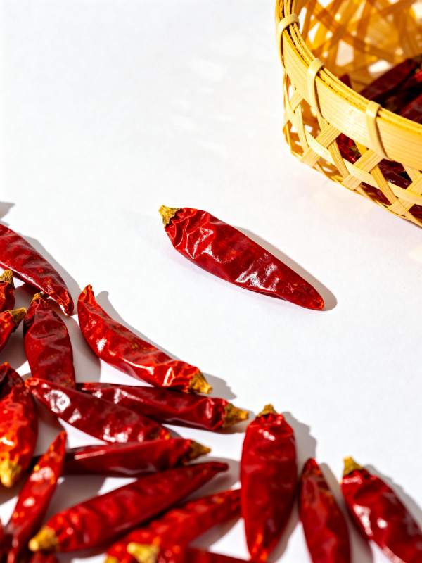 红辣椒散落篮边图片