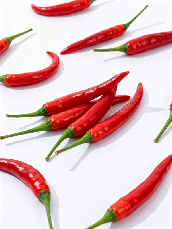 红辣椒点缀白背景图片