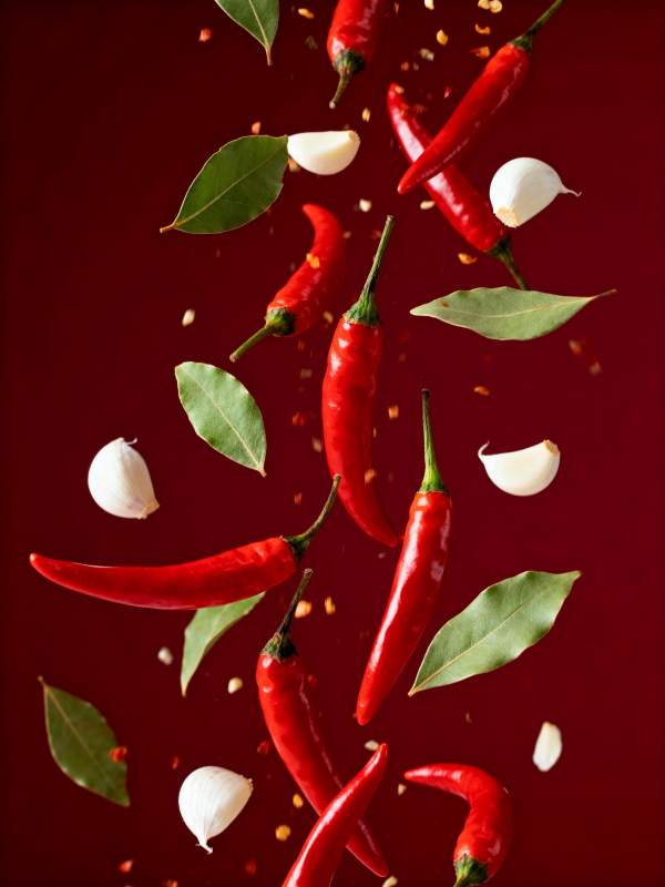 红椒蒜瓣飘落图片