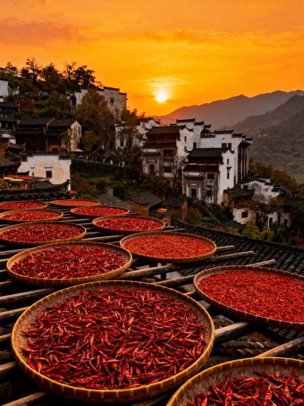 晒秋夕阳红图片