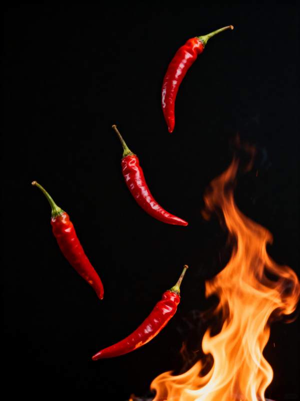 辣椒飞舞火焰中图片
