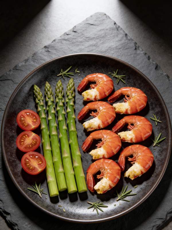 虾仁芦笋配番茄图片