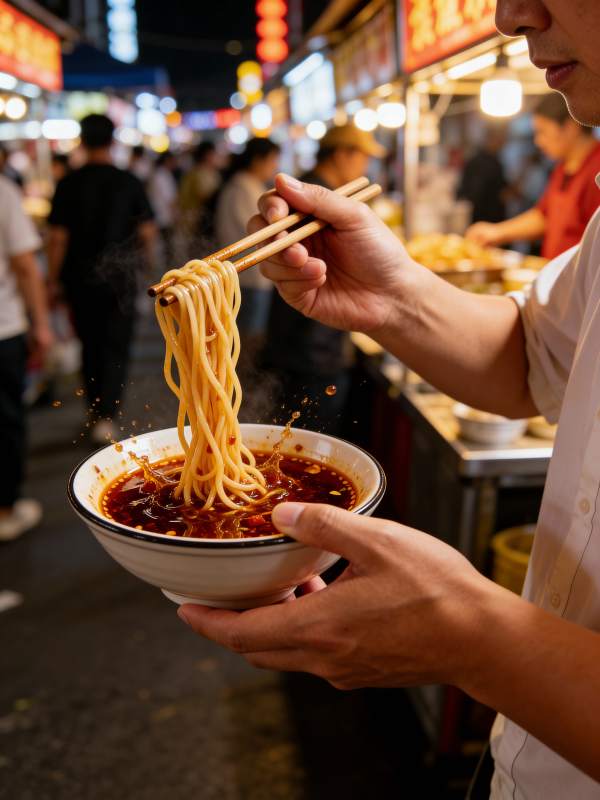 夜市热辣面图片