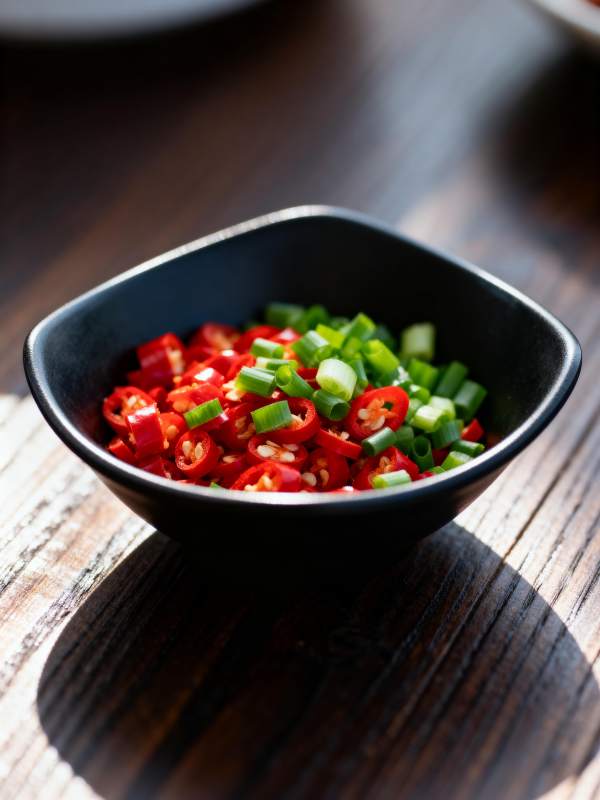 红椒青葱小碟图片