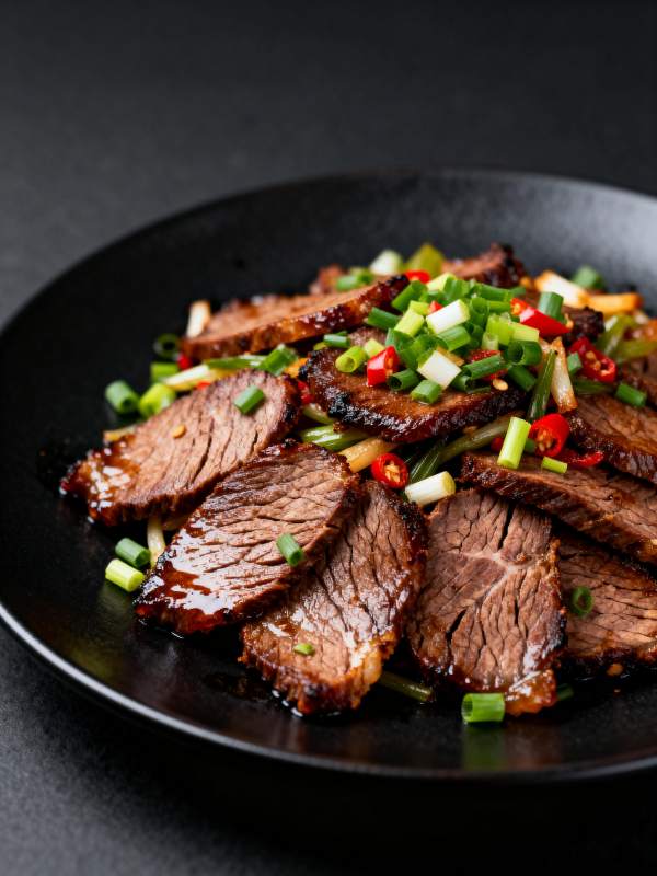 香煎牛肉配葱花图片