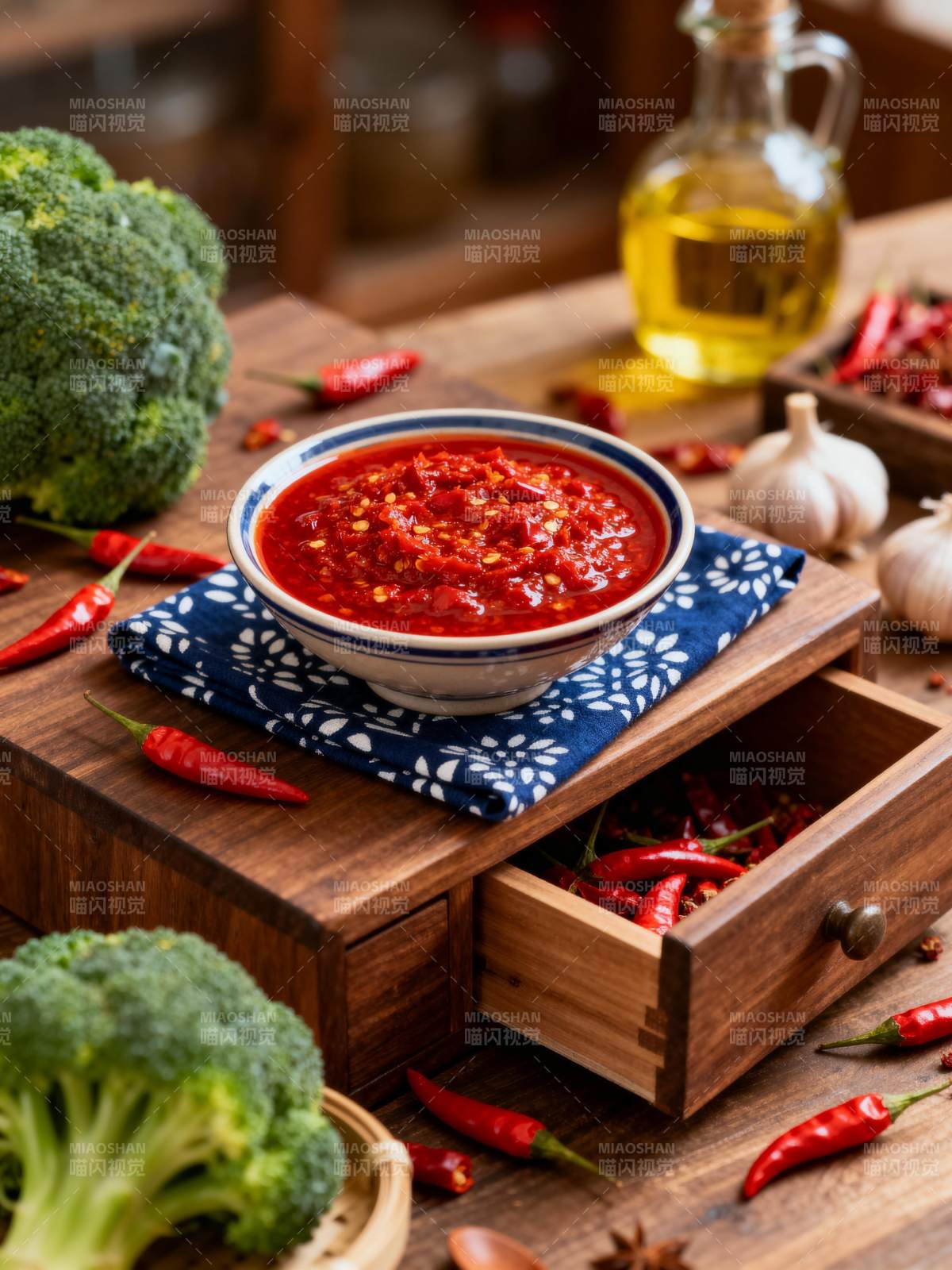 辣椒酱与食材摆拍图片