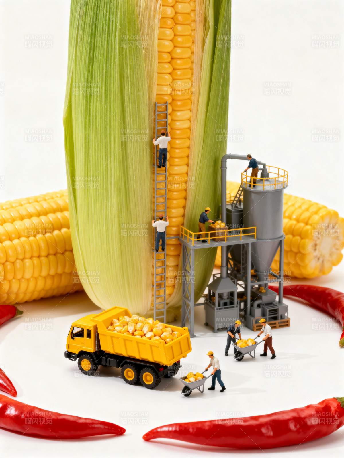 玉米加工小人图图片