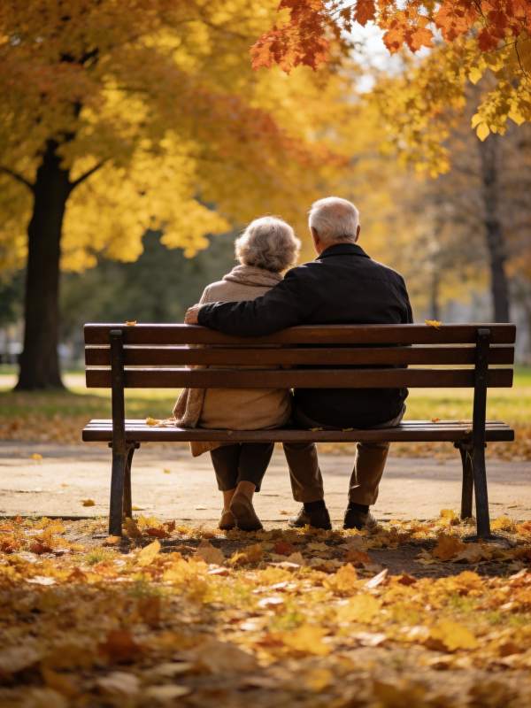 秋日公园情侣椅图片