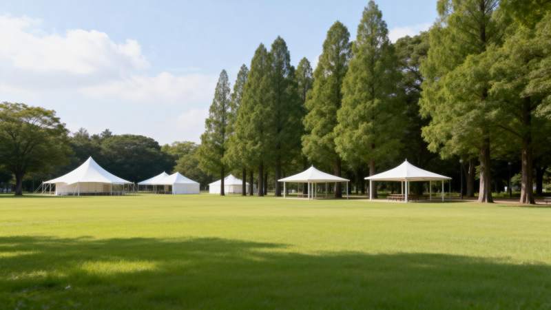 绿茵上的白色帐篷图片