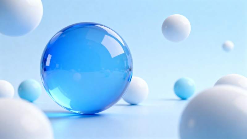 蓝色透明球体漂浮图片