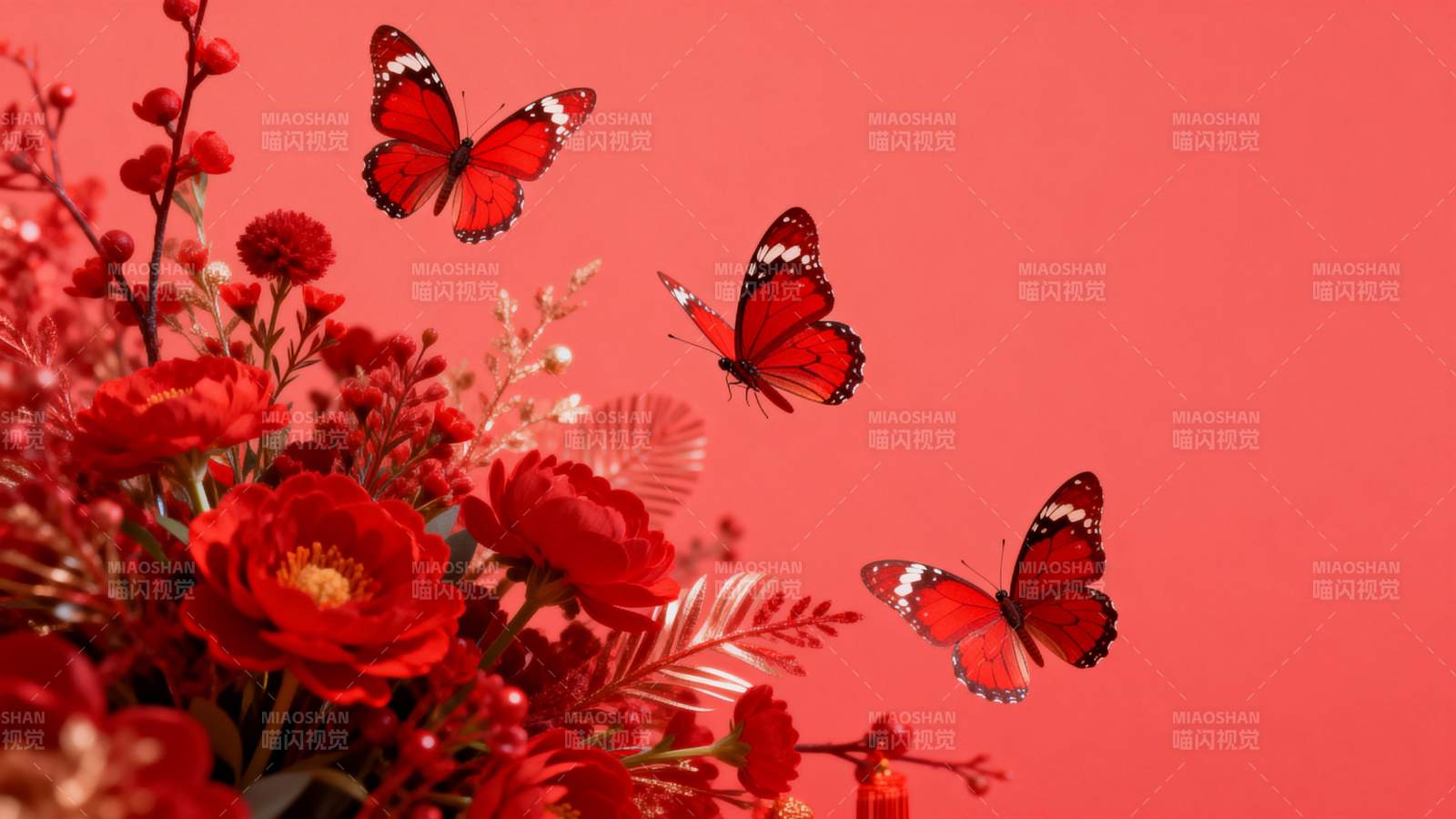 红蝶翩跹花间舞图片