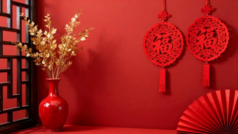 红墙福字迎新春图片