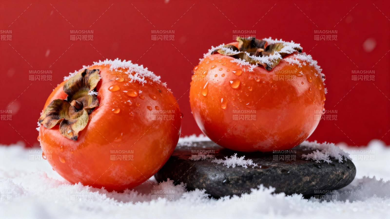 雪中柿子图片
