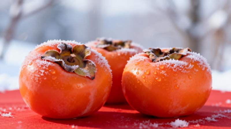 雪中柿子红图片