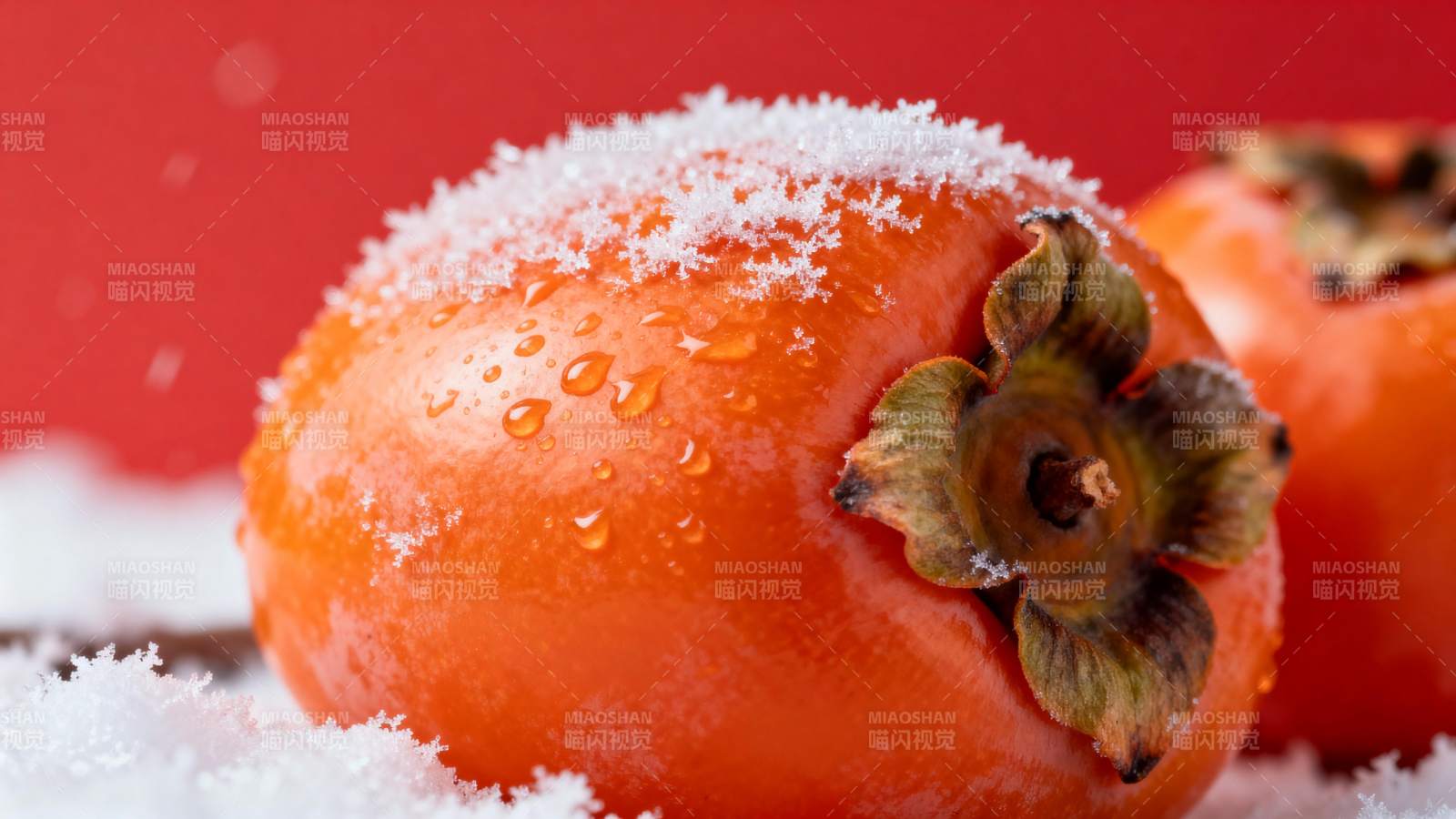 雪中柿子图片