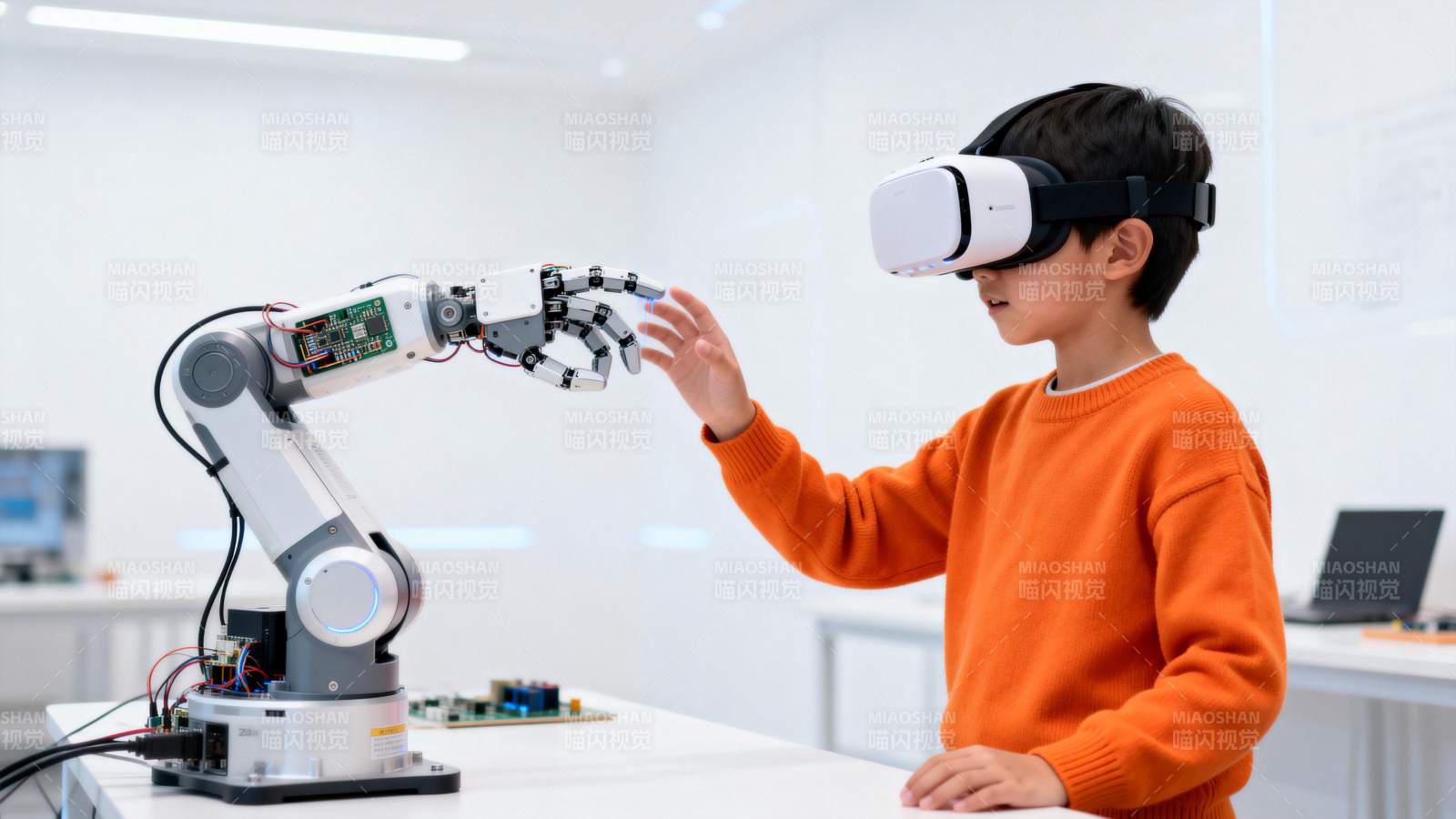 少年体验VR机器人图片