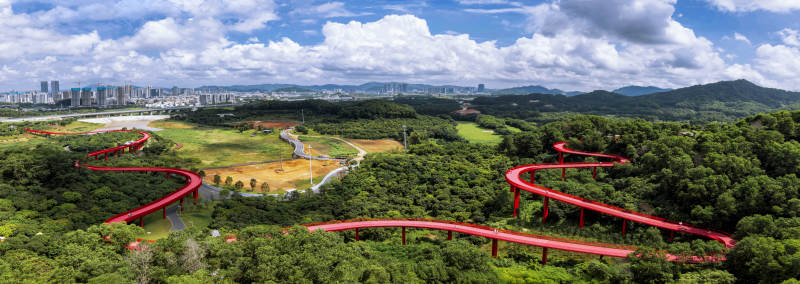 蓝天白云下的深圳光明新区的虹桥公园图片