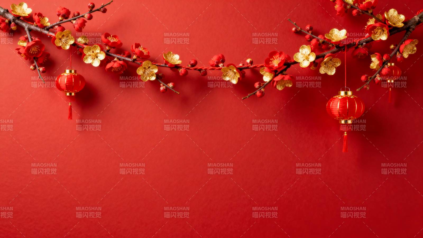 红梅挂灯迎新春图片