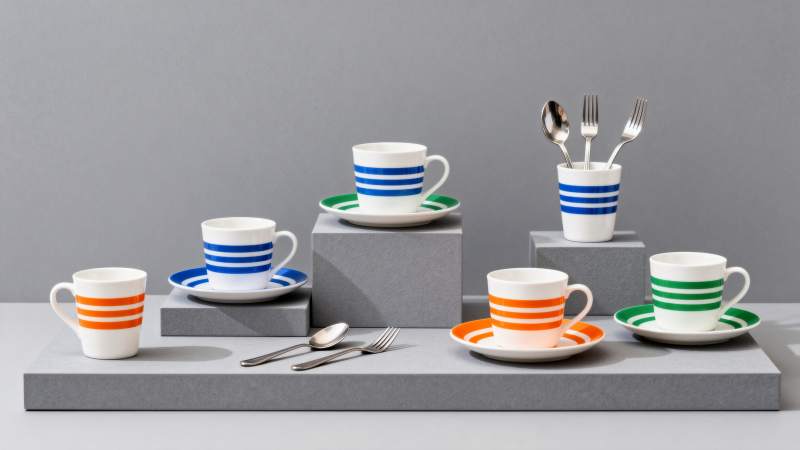 彩色条纹杯碟套装图片