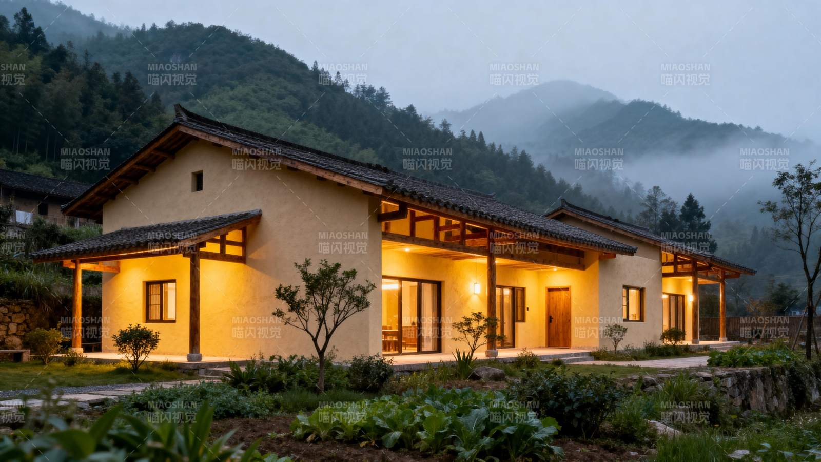 山居夜景 静谧温馨图片