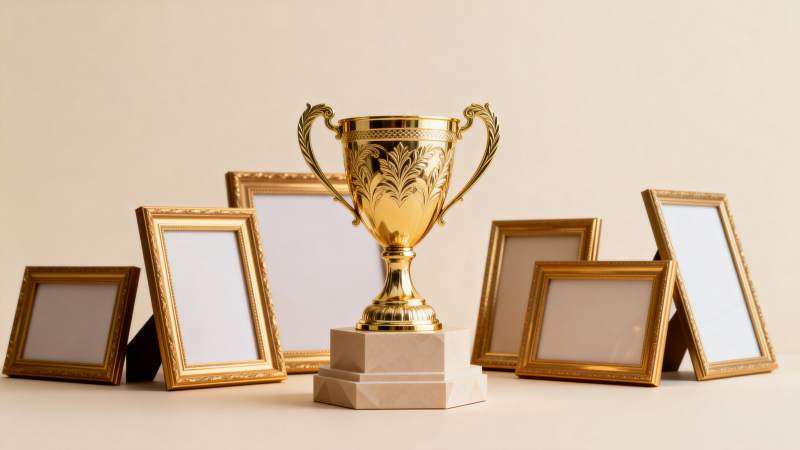 奖杯与相框陈列图片