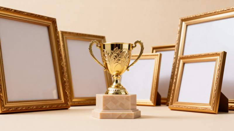 奖杯与相框陈列图片