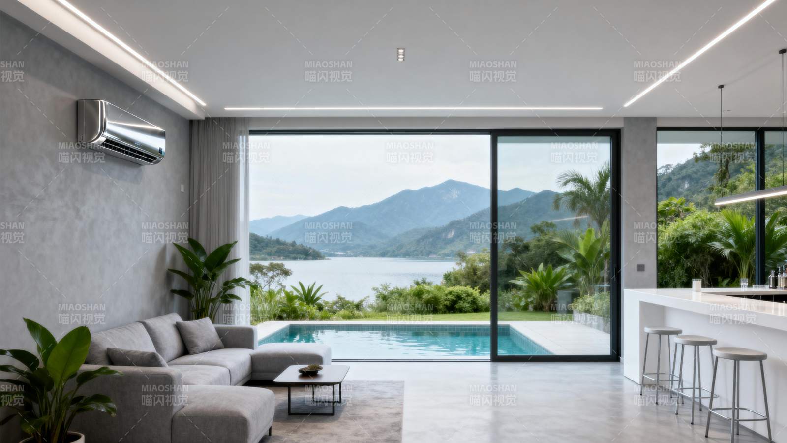 湖景现代客厅图片