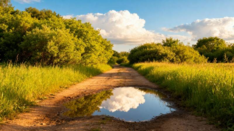 乡间小径映云影图片