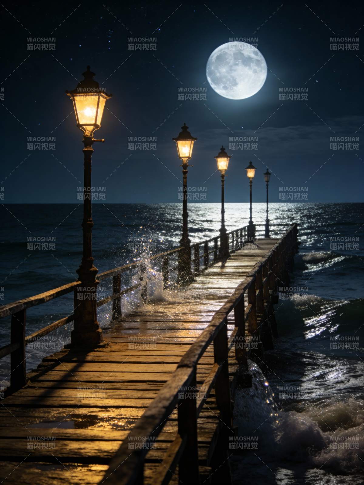 月夜灯影长廊图片