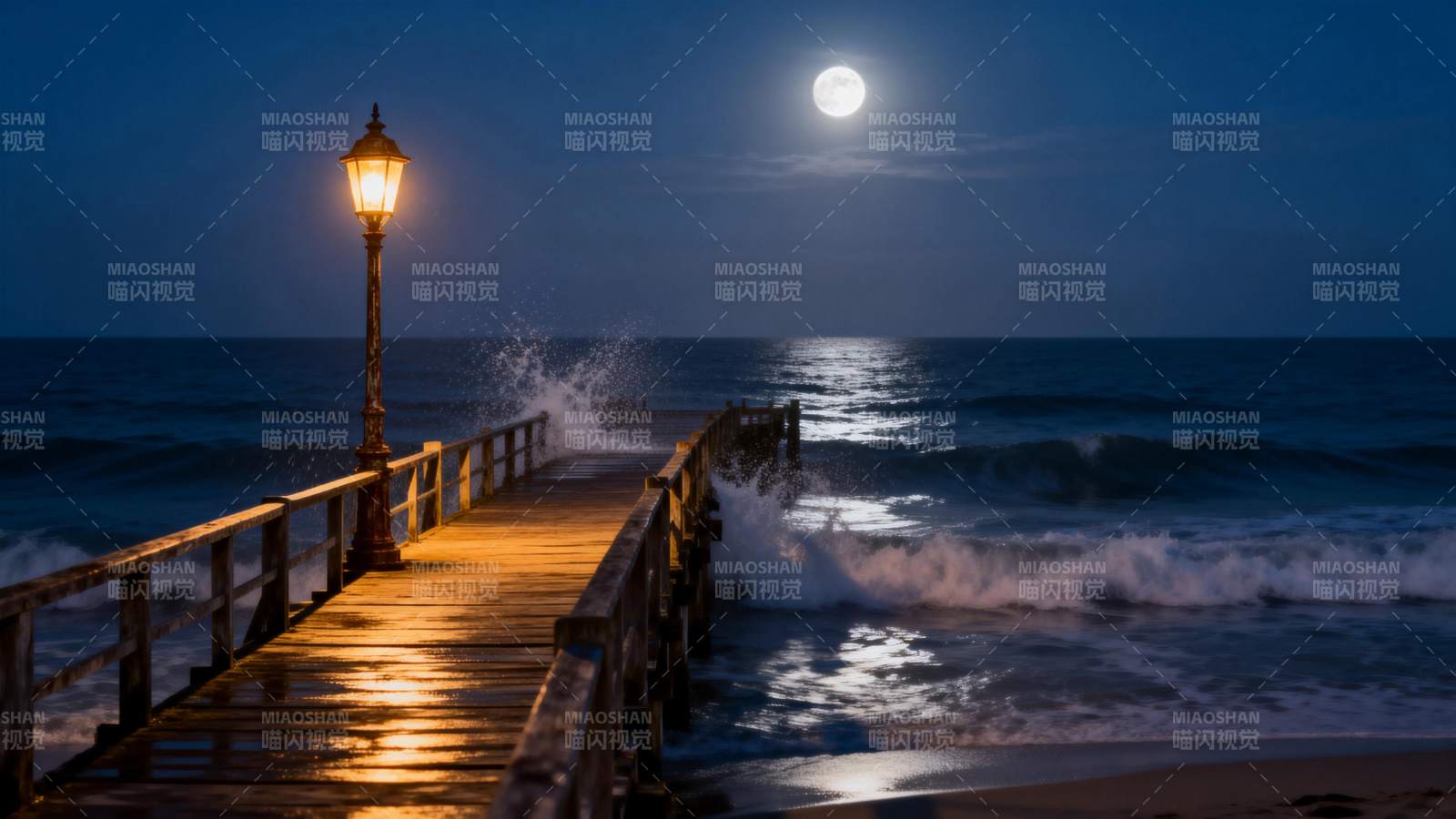 月夜码头灯火图片