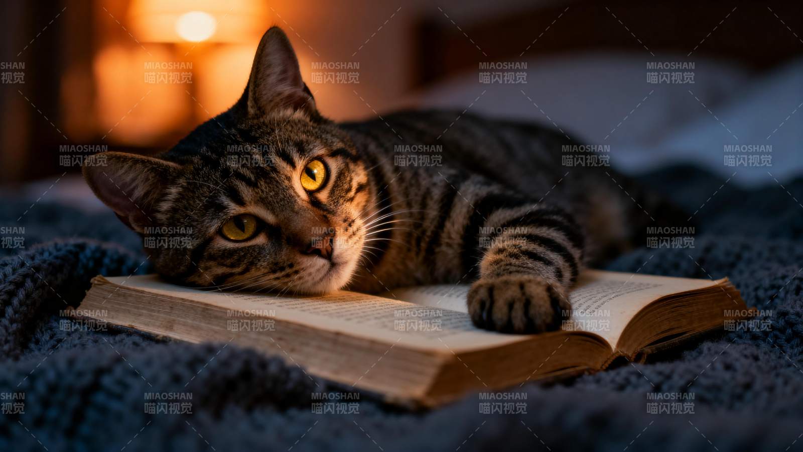 猫卧书上 静谧时光图片