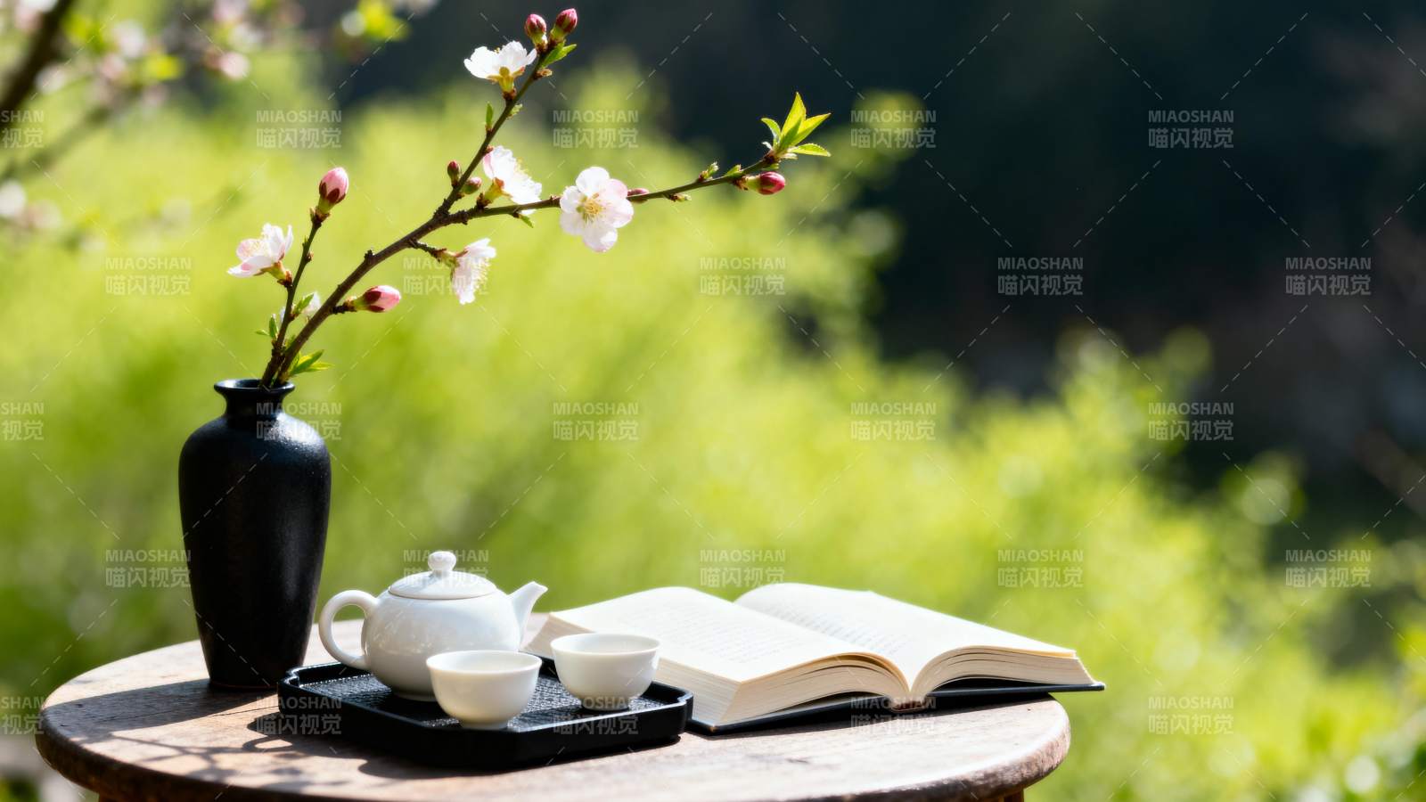 春日茶书静谧景图片