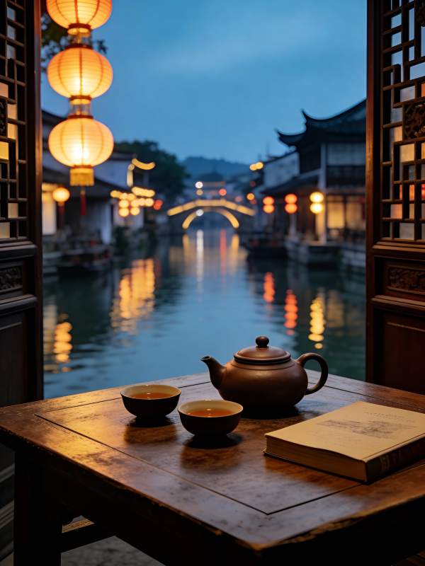 夜泊水乡品茶香图片