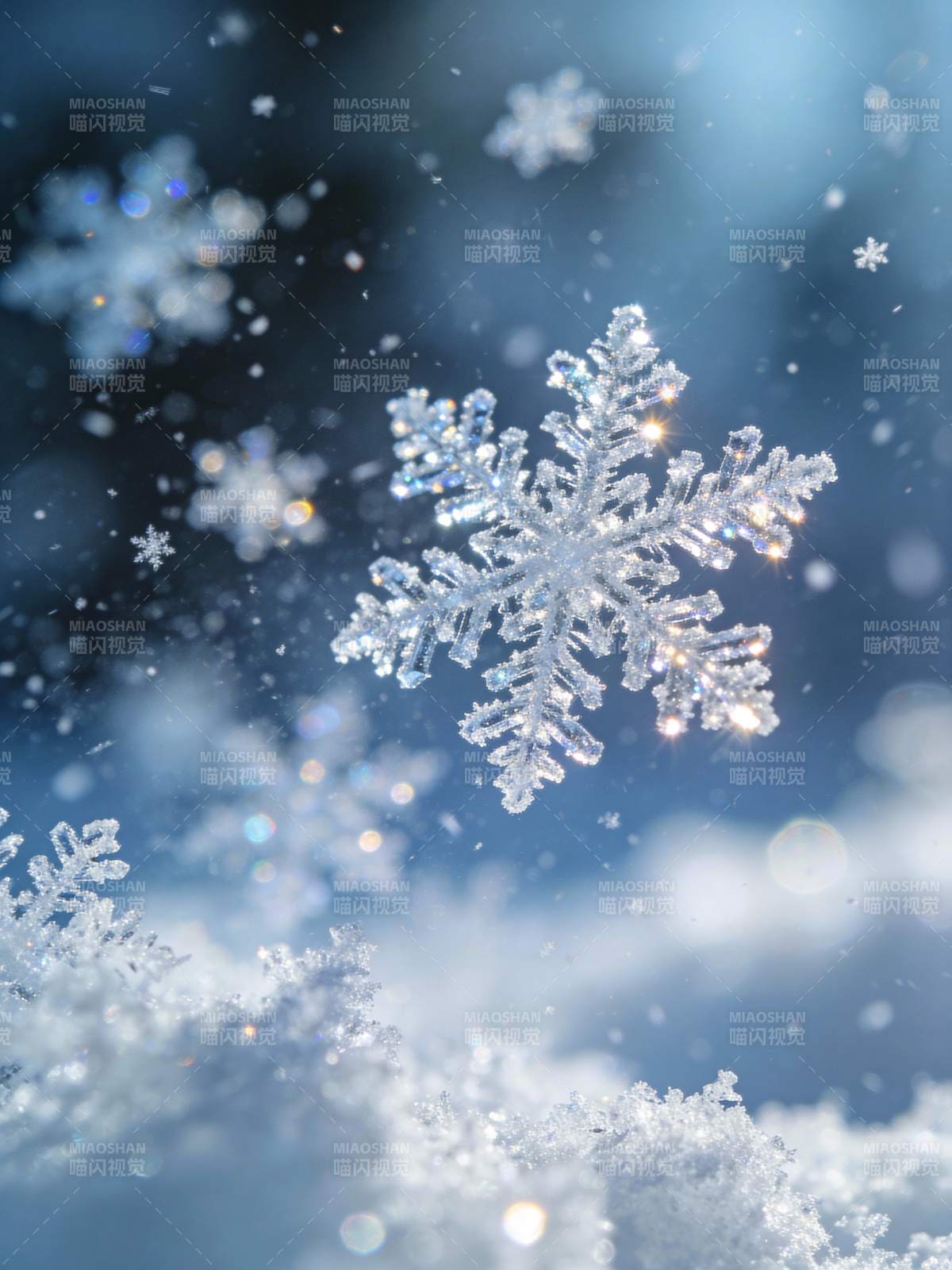 晶莹雪花飘落图片