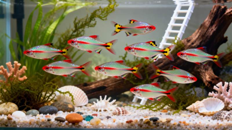 红尾灯鱼游水族图片