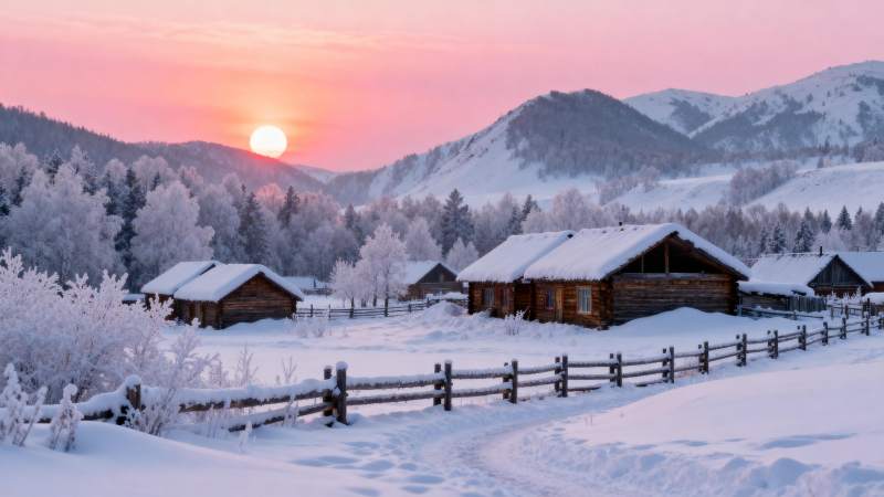雪乡日落美景图片