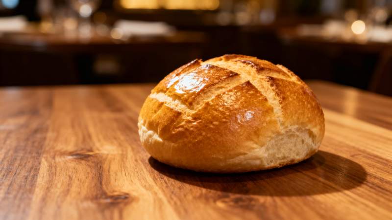 金黄面包静置于木桌图片