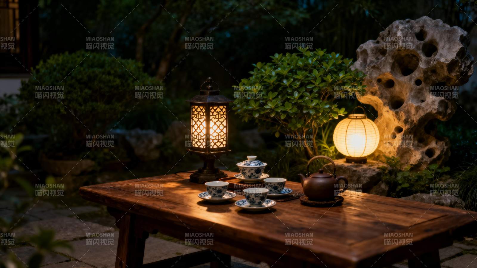 庭院夜茶香图片