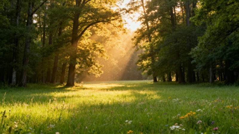 林间晨光熹微图片