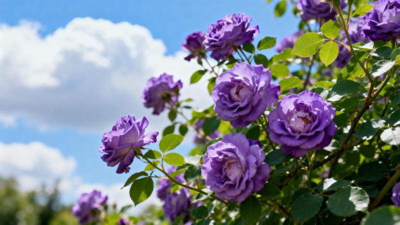 紫玫瑰绽放蓝天图片