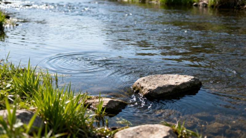 溪水涟漪石畔绿图片
